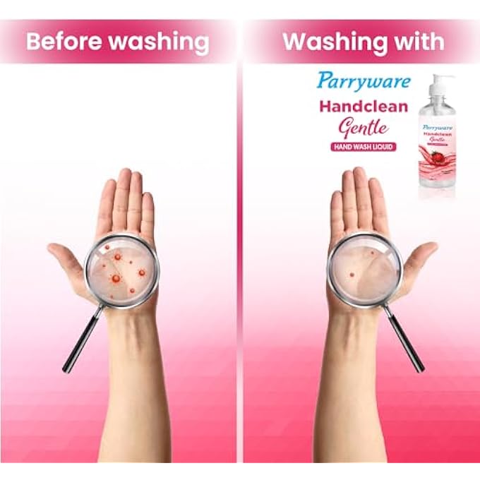 Parryware HANDCLEAN GENTLE HANDWASH LIQUID WITH STRAWBERRY EXTRACT 500 ML PACK WITH PUMP BOTTLE | SAFE ON SKIN | REMOVES TOUGH STAINS - Image 5